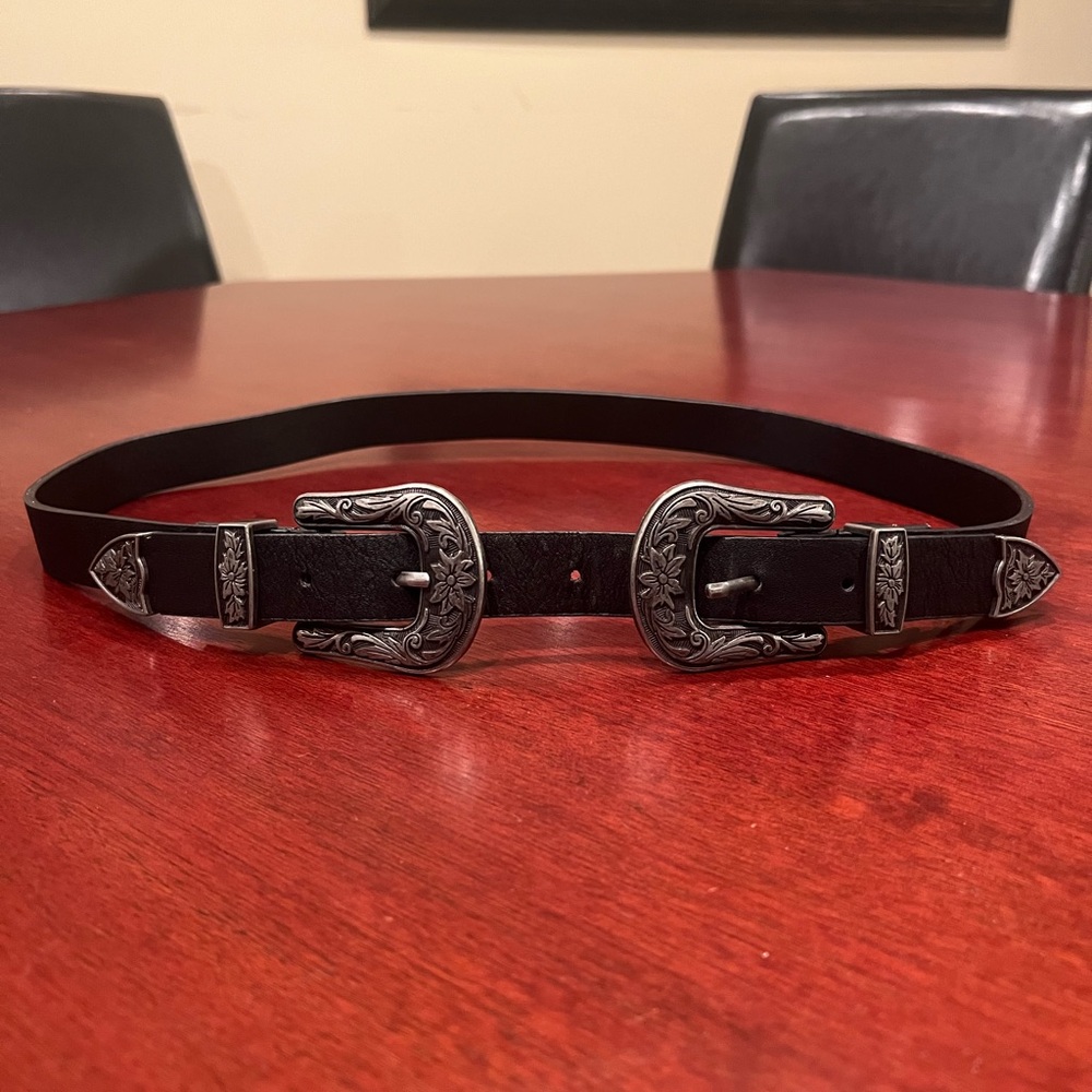 Belgo Lux Double Buckle Western Black Belt